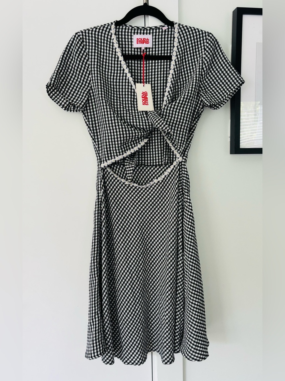 NWT Solid & Striped gingham cut out dress sunflower trim size small black& white
